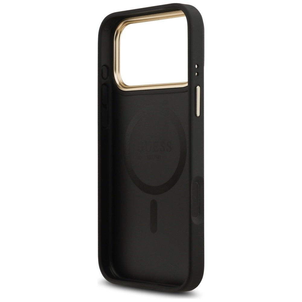 Guess iPhone 17 Pro Max - Peony Hot Stamp MagSafe - Σκληρή Θήκη με Επένδυση Συνθετικού Δέρματος - Black - GUHMP17XPSAMSECK