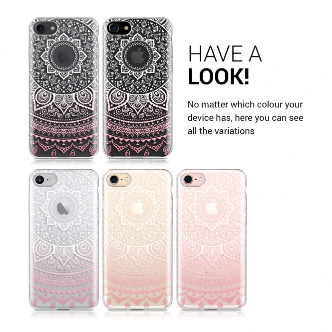 KW iPhone SE 2022 / SE 2020 / 7 / 8 Θήκη Σιλικόνης TPU Design Indian Sun - White / Pink - Διάφανη - 39466.01