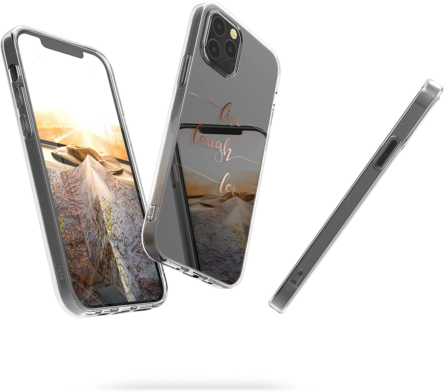 KW iPhone 12 Pro Max Θήκη Σιλικόνης TPU Design Live Laugh Love - Rose Gold / Διάφανη - 53037.09