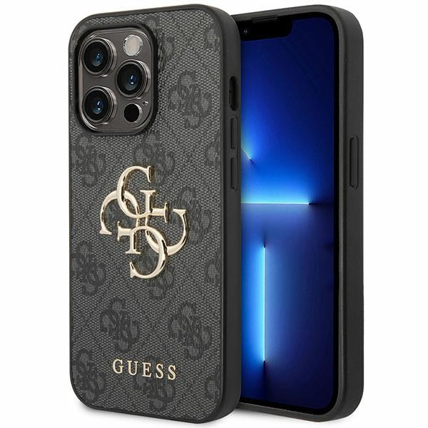 Guess iPhone 15 Pro Max - 4G Big Metal Logo Θήκη με Επένδυση Συνθετικού Δέρματος - Grey - GUHCP15X4GMGGR