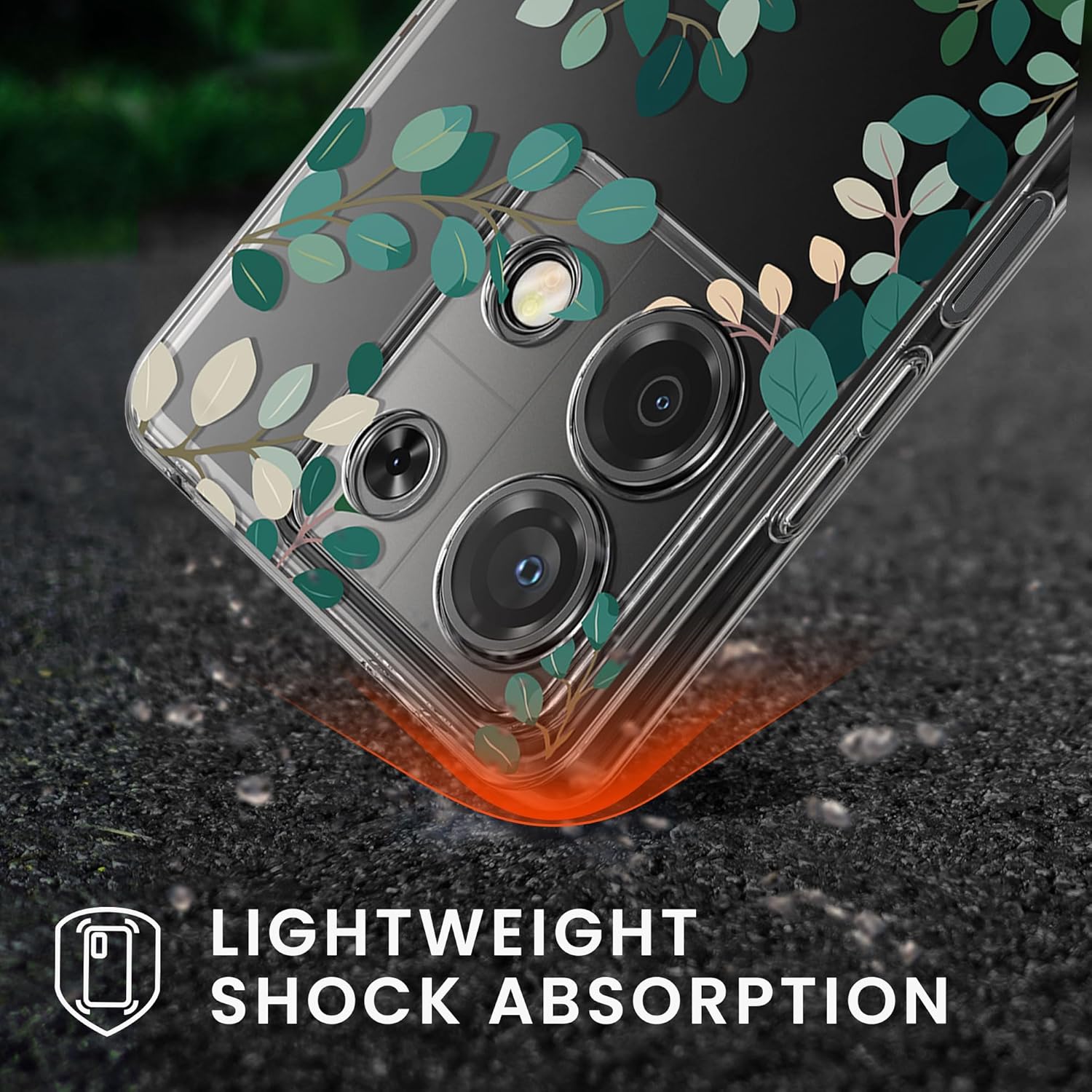 KW Xiaomi Redmi Note 13 5G Θήκη Σιλικόνης TPU με Αντιχαρακτικό Γυαλί - Design Spring Leaves - Green / Διάφανη