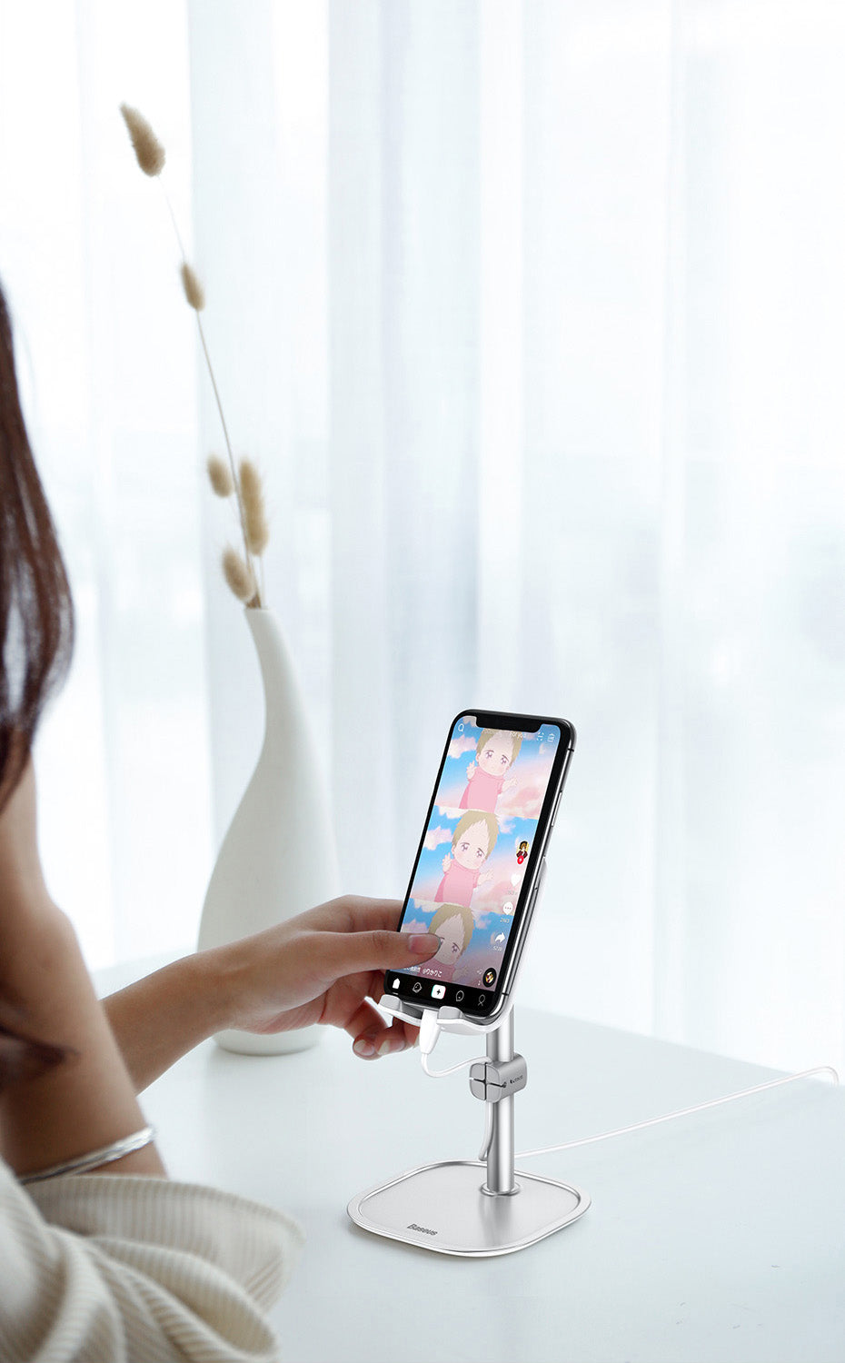 Baseus Literary Youth Desktop Bracket Telescopic Mobile Stand Βάση Στήριξης Κινητών - Silver - SUWY-A0S