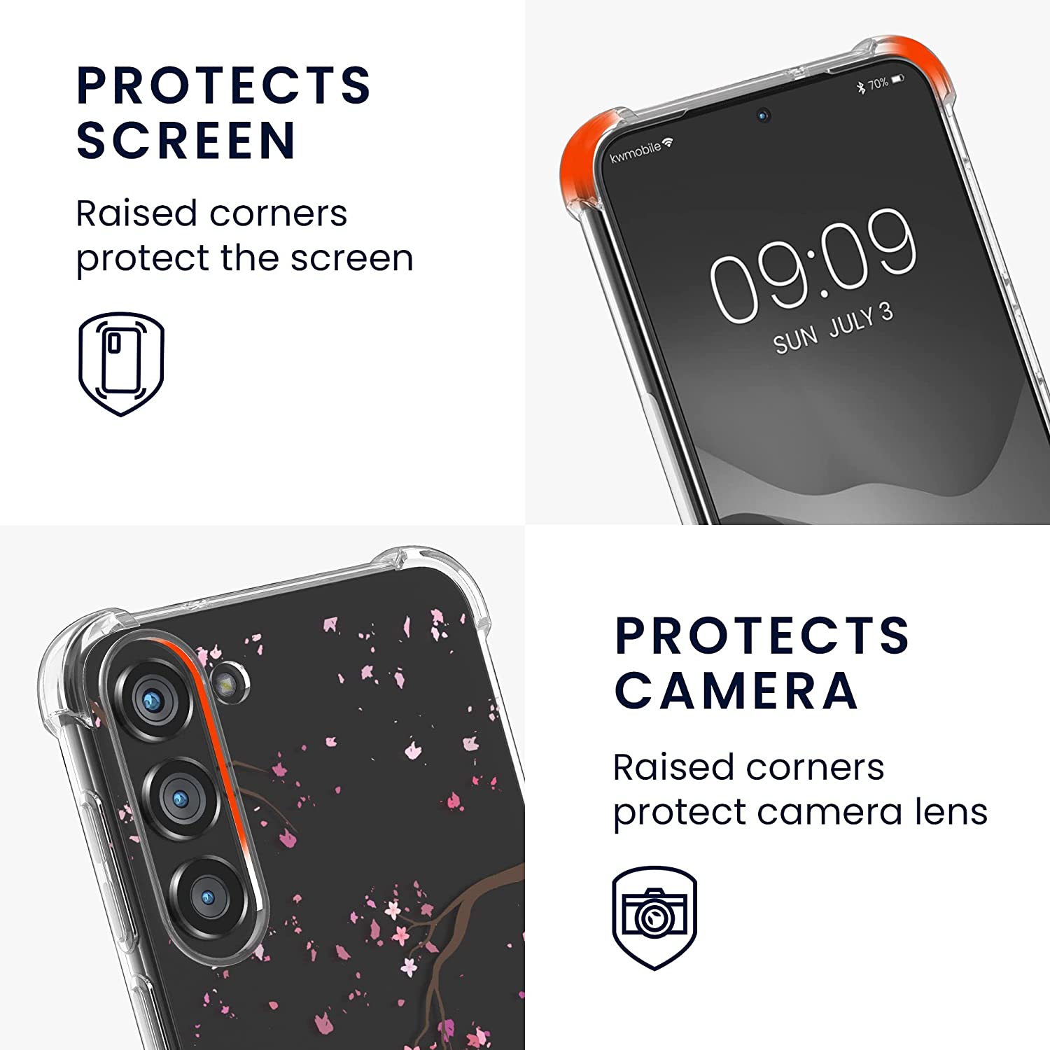 KW Samsung Galaxy S23+ Θήκη Σιλικόνης TPU με Λουράκι Design Cherry Blossoms - Pink / Dark Brown - Διάφανη - 60326.02