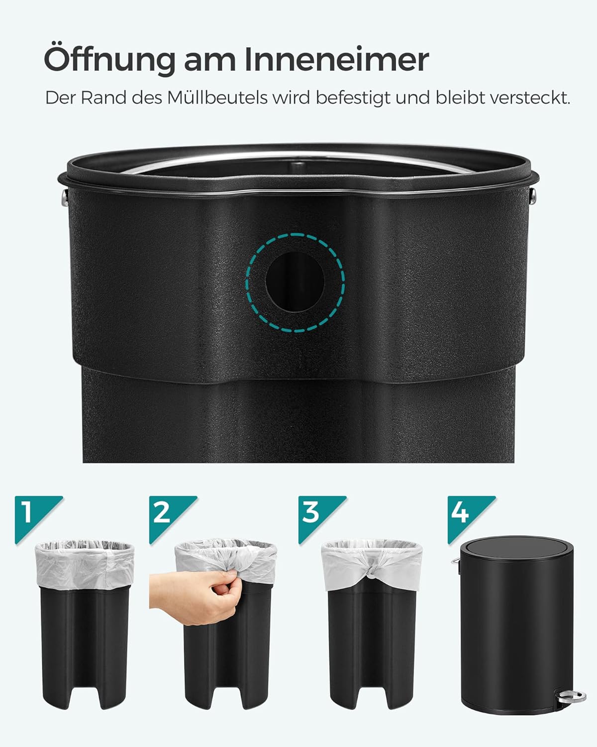 Songmics Κάδος Απορριμμάτων για το Μπάνιο - 3L - Ink Black - LTB011B01