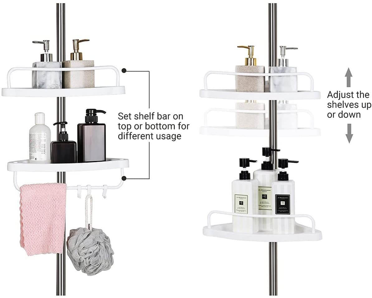 Songmics Γωνιακή Πλαστική Ραφιέρα Ντουζιέρας με Μεταλλικό Σκελετό - White / Silver - BCB02SW