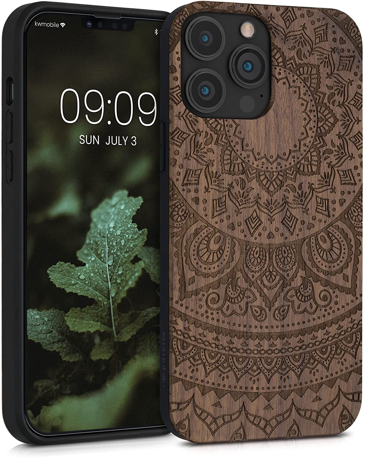 KW iPhone 13 Pro Max Θήκη από Φυσικό Ξύλο Design Indian Sun - Dark Brown - 55980.07