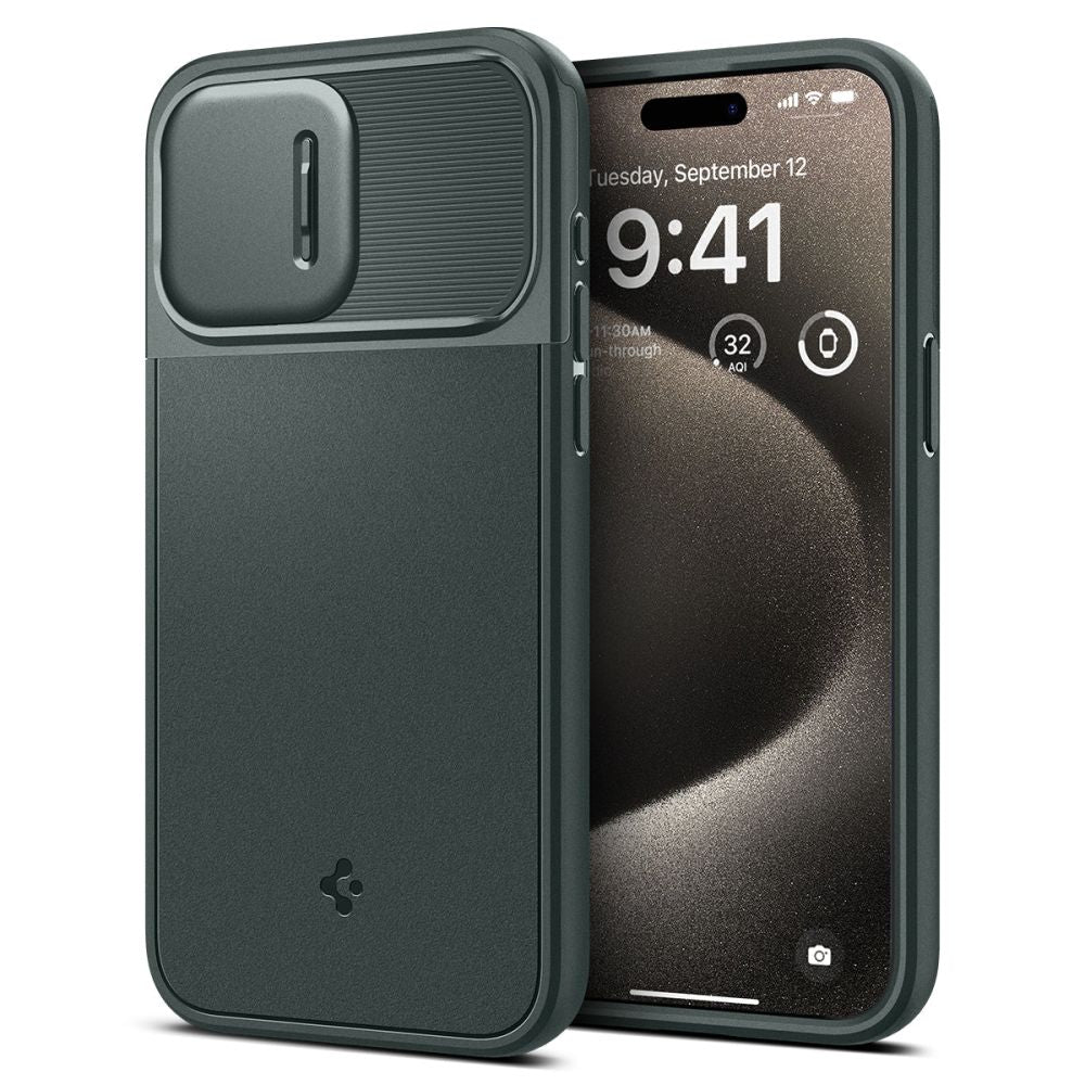 Spigen iPhone 15 Pro Max Optik Armor Mag Θήκη Σιλικόνης με Κάλυμμα για την Κάμερα και MagSafe - Abyss Green