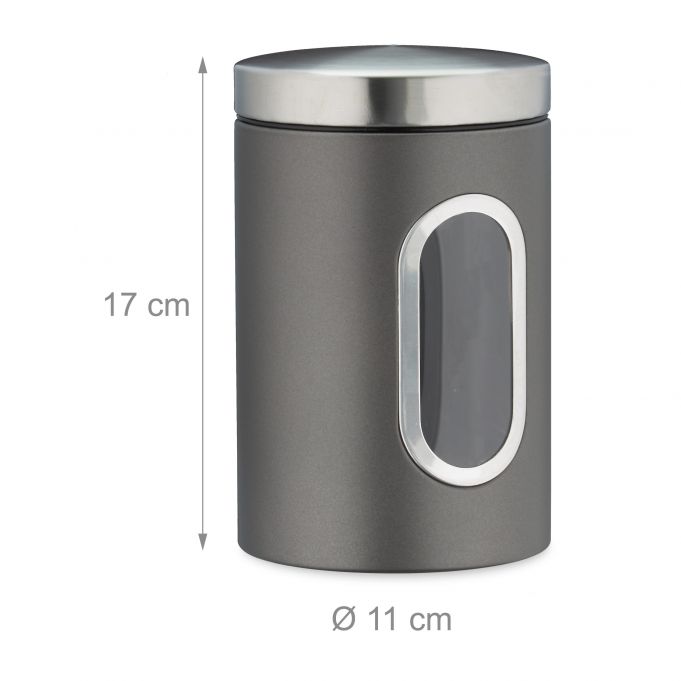 Relaxdays Βάζo Αποθήκευσης με Παράθυρο Προβολής - 1400 ml - Grey / Silver - 4052025922955