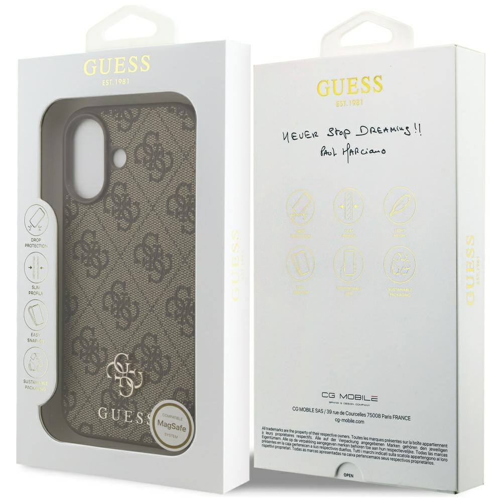 Guess iPhone 17 - 4G Small Classic Logo MagSafe - Σκληρή Θήκη με Πλαίσιο Σιλικόνης και Επένδυση Συνθετικού Δέρματος - Brown - GUHMP17SP4SM4MW
