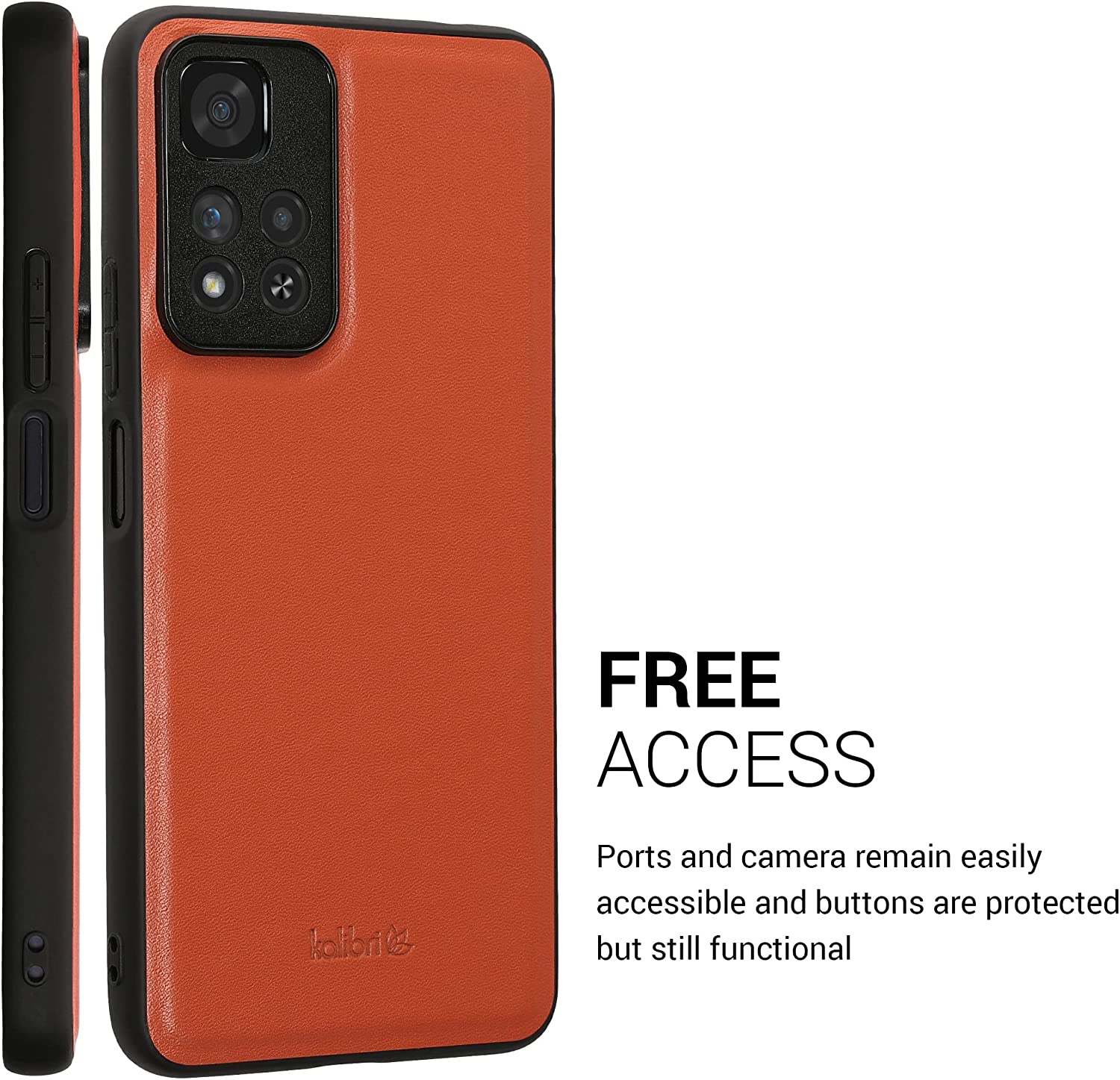 Kalibri Xiaomi Redmi Note 11 Pro+ 5G Σκληρή Θήκη με Επένδυση Γνήσιου Δέρματος - Orange - 59939.29