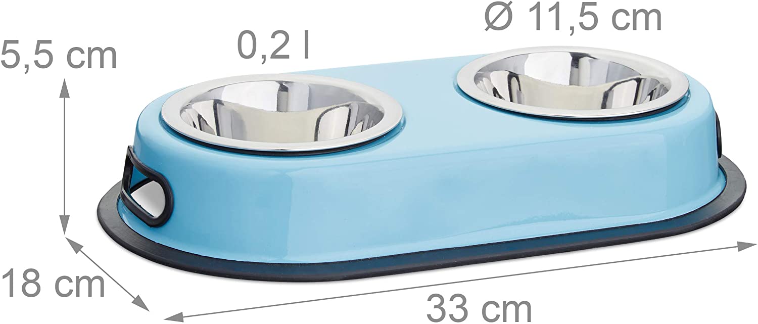 Relaxdays Βάση με 2 Μπολ 200ml από Ανοξείδωτο Ατσάλι - Blue - 4052025208462