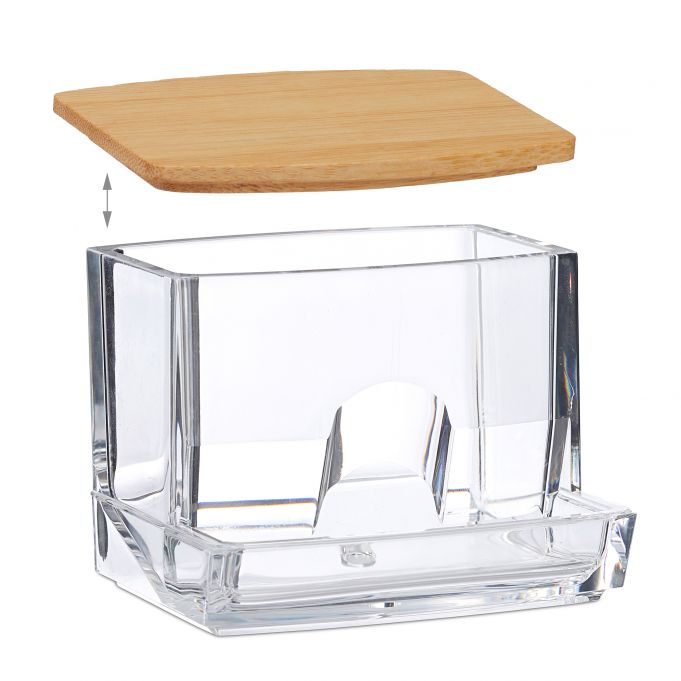 Relaxdays Κουτί Αποθήκευσης για Μπατονέτες με Καπάκι από Μπαμπού - Medium - Διάφανο / Light Brown - 4052025905989