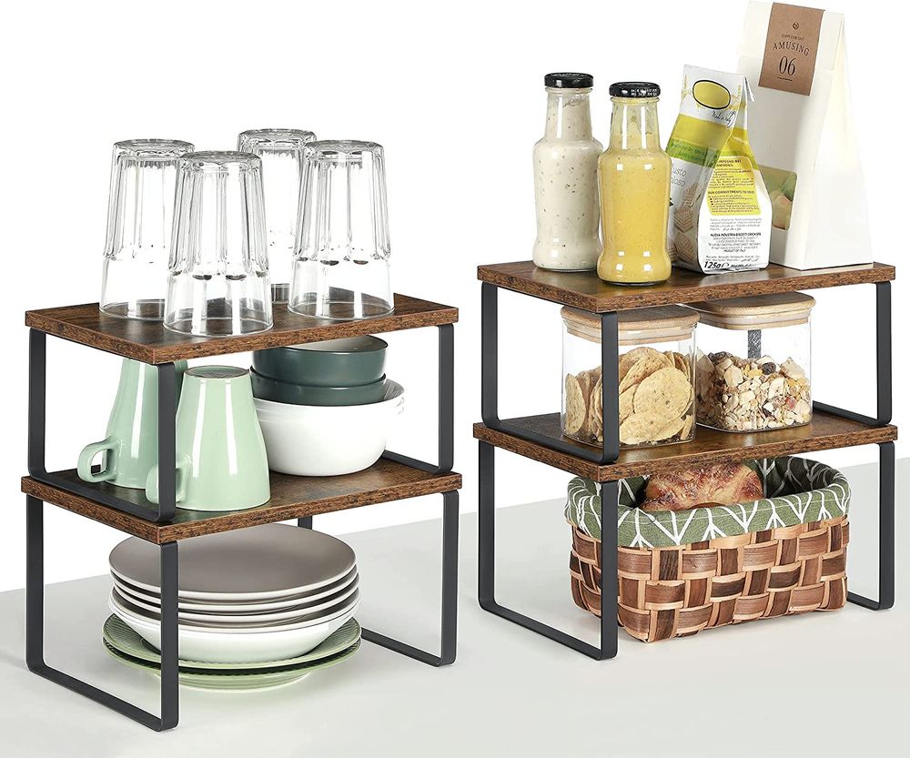 Songmics Σετ με 4 Ράφια για τον Πάγκο - Ink Black / Vintage Brown - KCS021X01