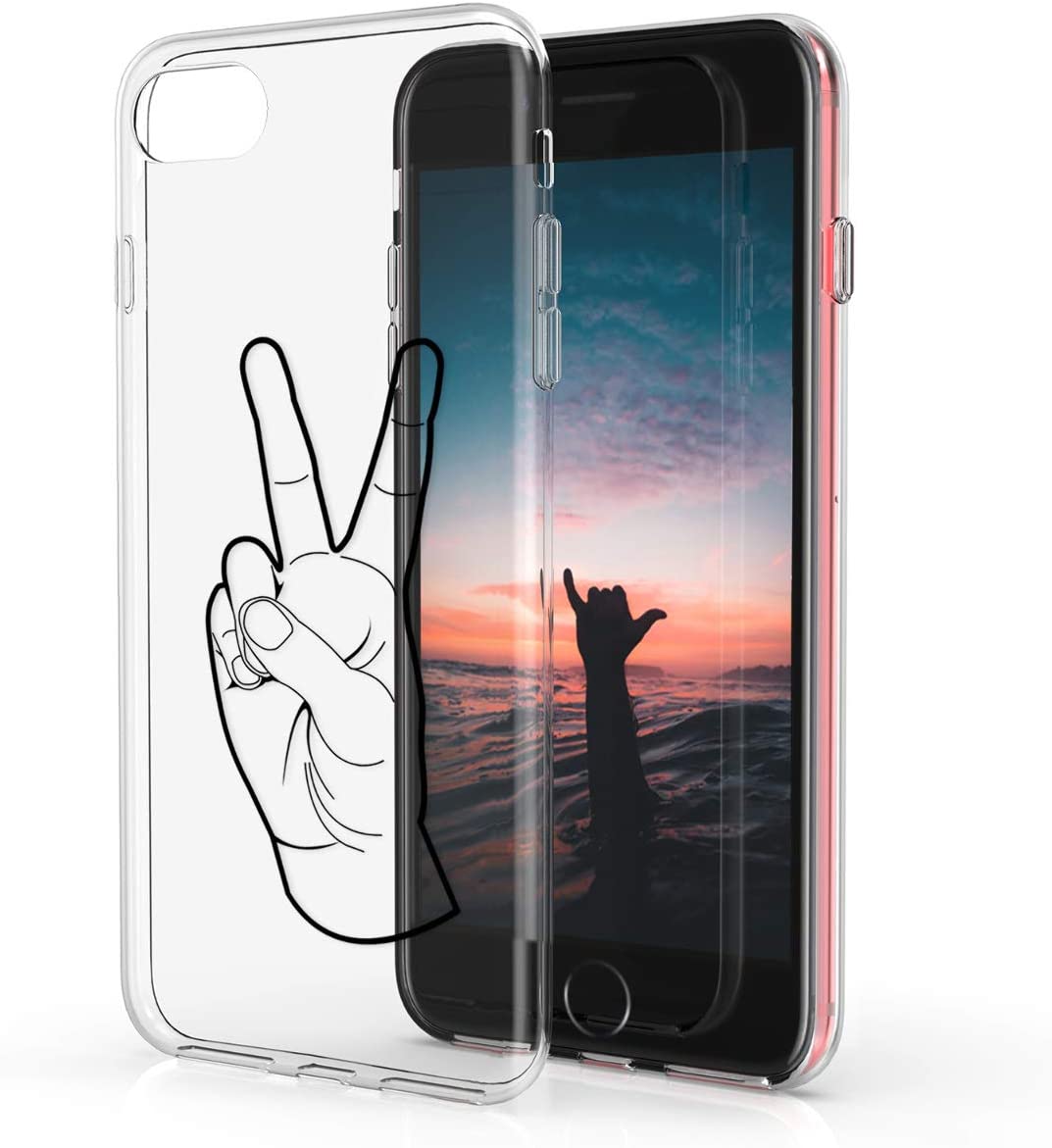 KW iPhone SE 2022 / SE 2020 / 7 / 8 Θήκη Σιλικόνης TPU Design V Sign - Black - Διάφανη - 41448.22