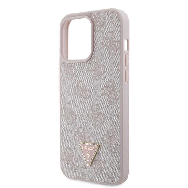Guess iPhone 15 Pro Max Leather 4G Diamond Triangle Θήκη με Επένδυση Συνθετικού Δέρματος - Pink - GUHCP15XP4TDPP