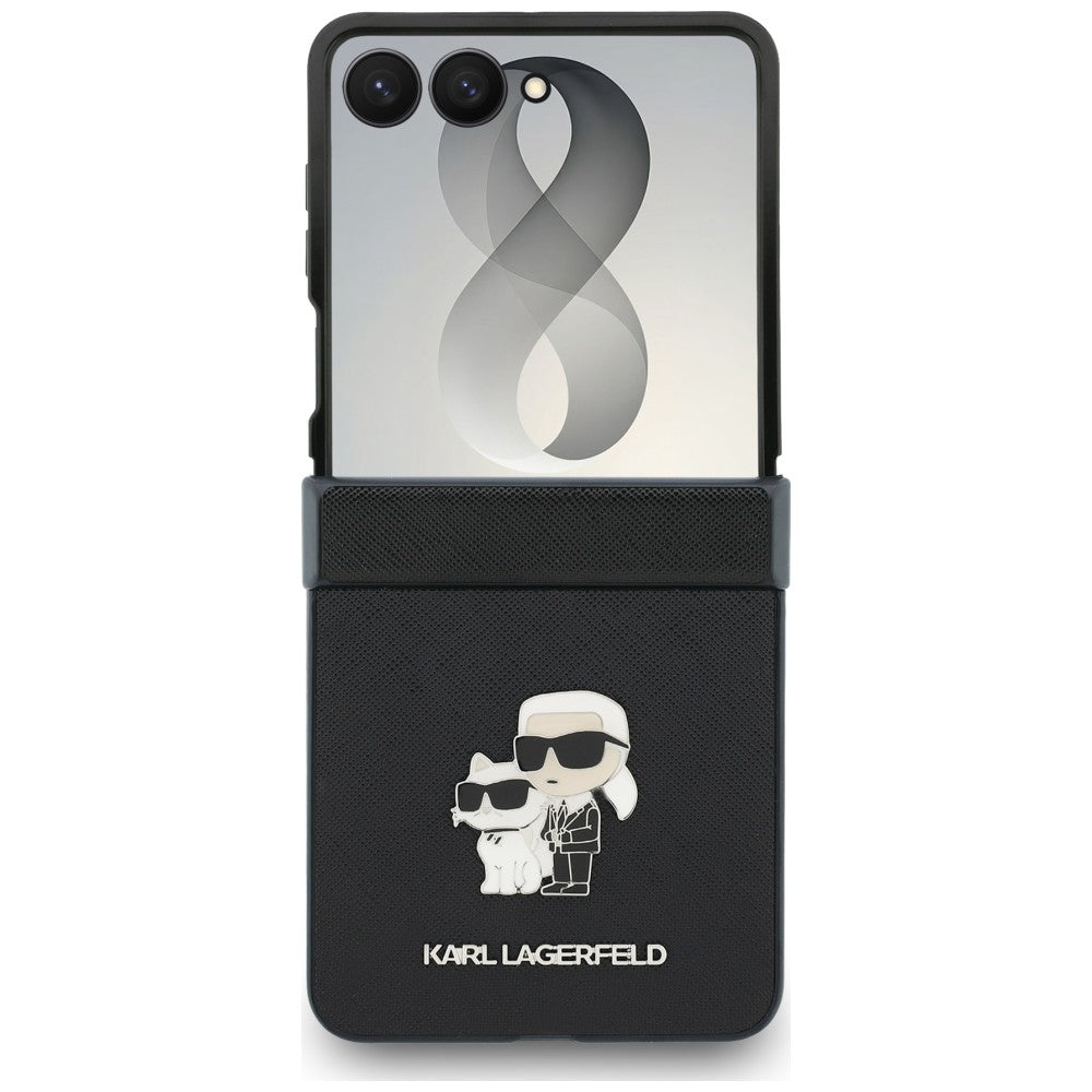 Karl Lagerfeld Samsung Galaxy Z Flip8 - Σκληρή Θήκη με Επένδυση Συνθετικού Δέρματος MagSafe - Karl and Choupette Saffiano Pins - Black