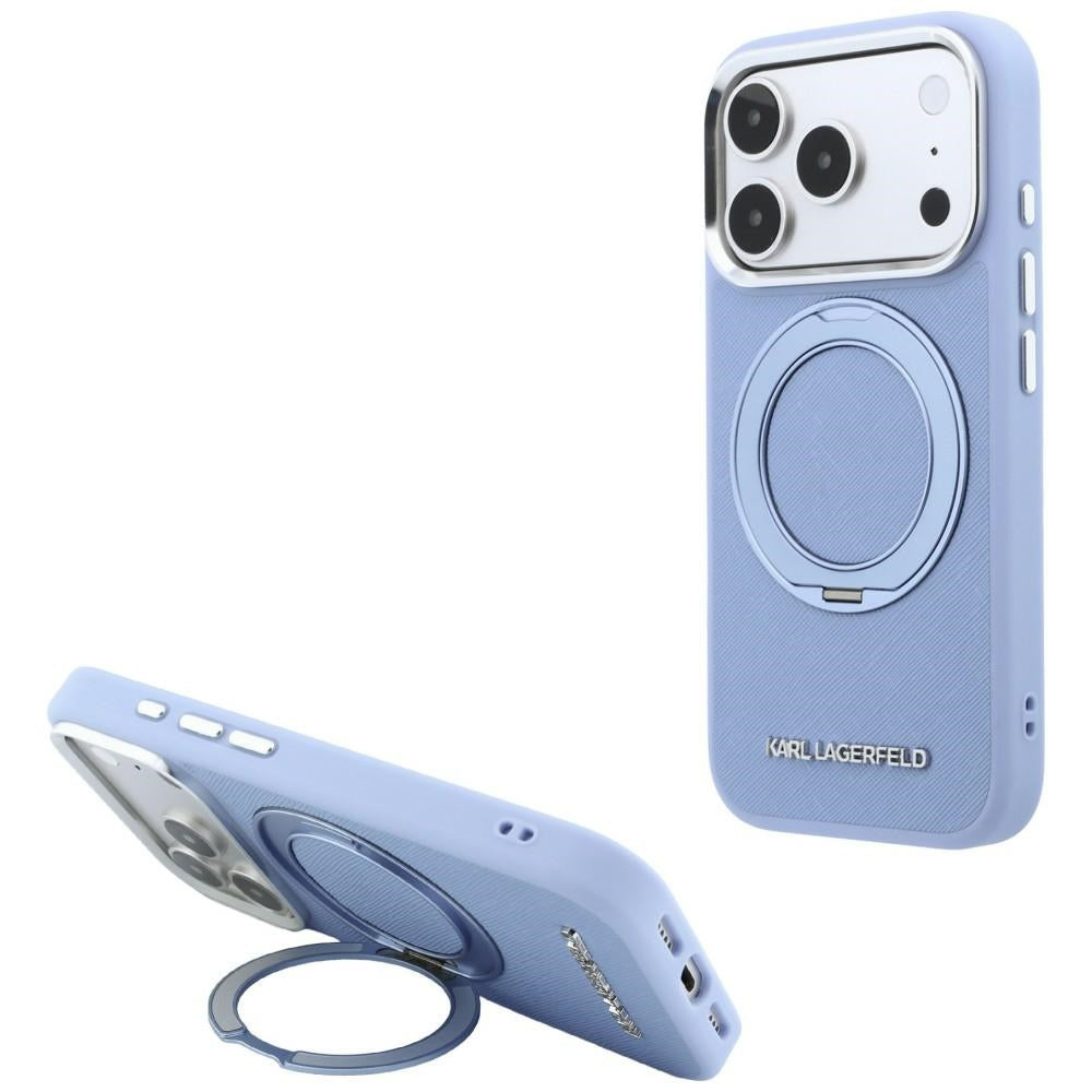 Karl Lagerfeld iPhone 18 Pro / iPhone 17 Pro - Σκληρή Θήκη με Δαχτυλίδι Συγκράτησης MagSafe - Ring Stand 360 Saffiano - Blue