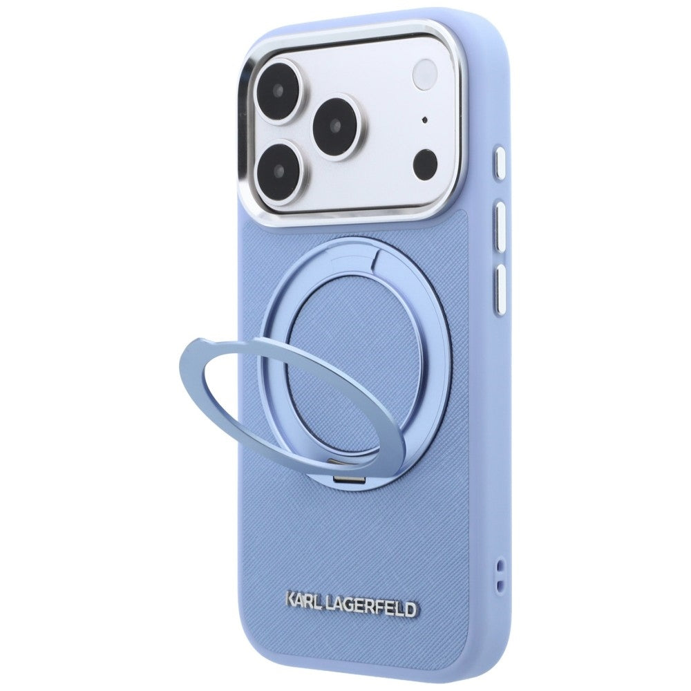 Karl Lagerfeld iPhone 18 Pro Max / iPhone 17 Pro Max - Σκληρή Θήκη με Δαχτυλίδι Συγκράτησης MagSafe - Ring Stand 360 Saffiano - Blue