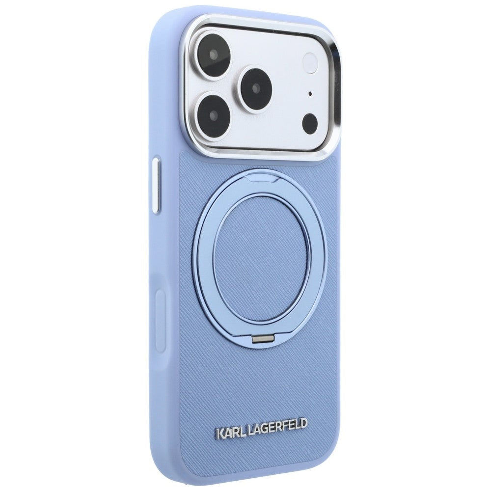 Karl Lagerfeld iPhone 18 Pro Max / iPhone 17 Pro Max - Σκληρή Θήκη με Δαχτυλίδι Συγκράτησης MagSafe - Ring Stand 360 Saffiano - Blue