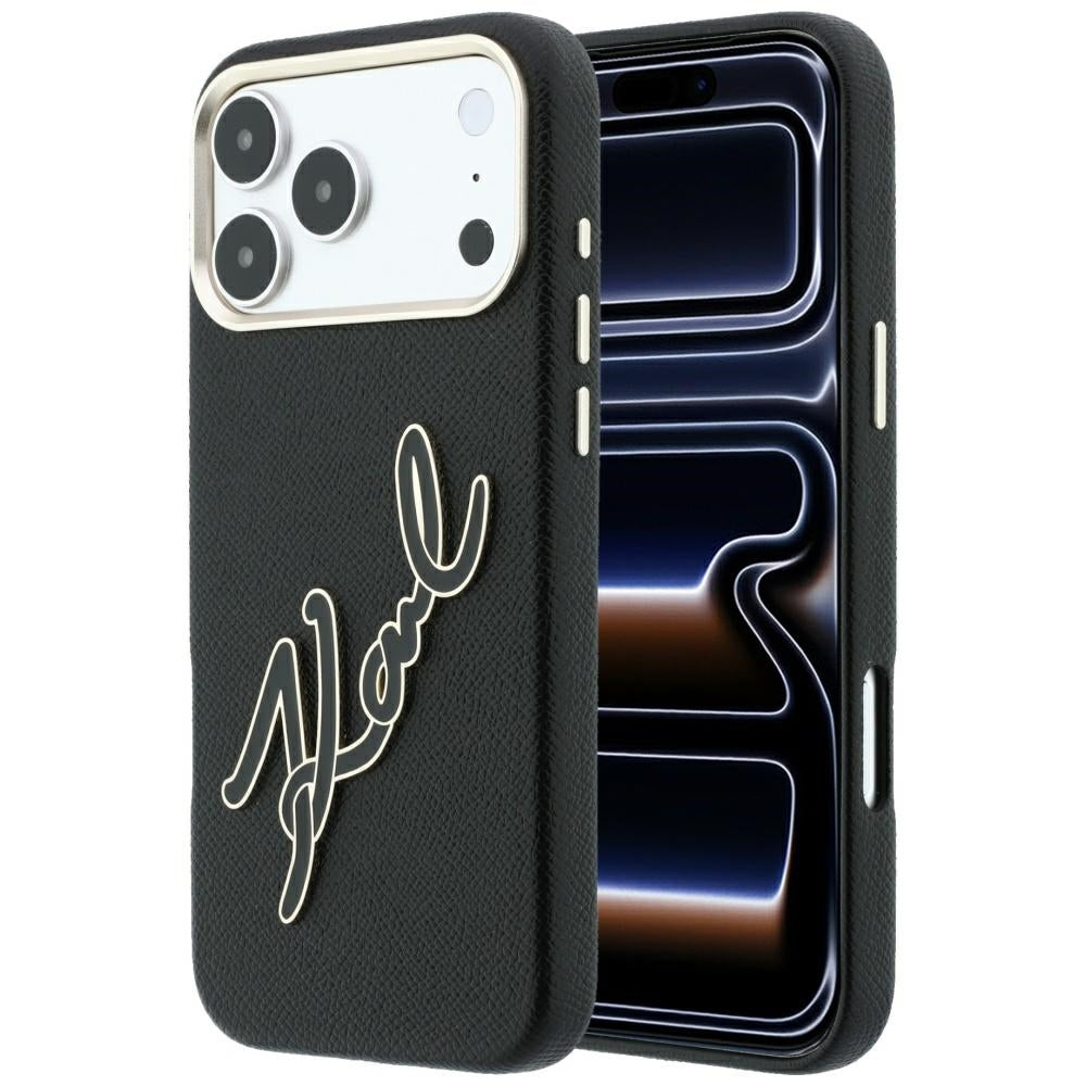 Karl Lagerfeld iPhone 18 Pro Max / iPhone 17 Pro Max - Σκληρή Θήκη με Επένδυση από Οικολογικό Δέρμα - Smooth Big Resin Signature Logo - Black