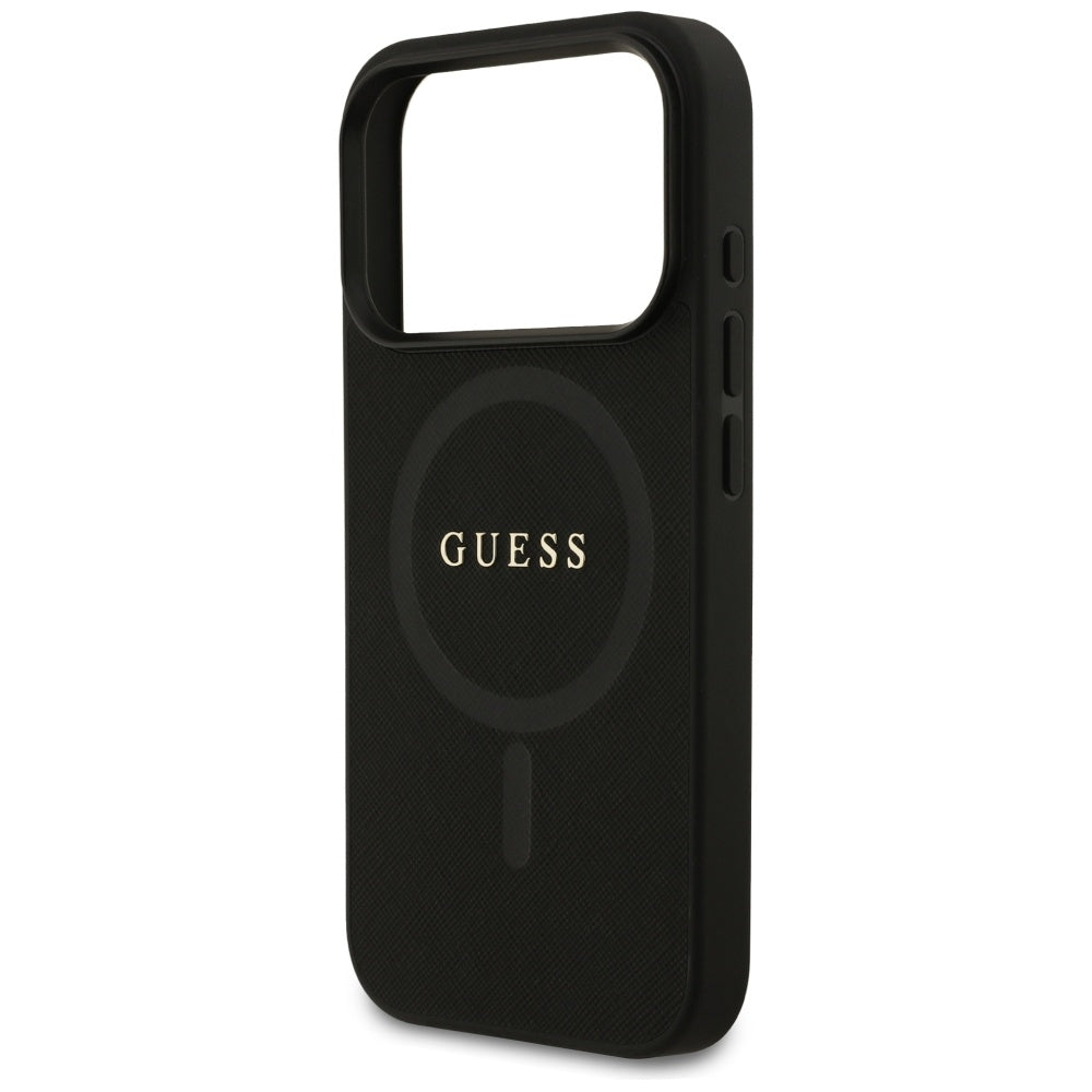 Guess iPhone 17 Pro - Saffiano Classic Logo MagSafe - Σκληρή Θήκη με Πλαίσιο Σιλικόνης και Επένδυση Οικολογικού Δέρματος - Black - GUHMP17LPSAHMCK