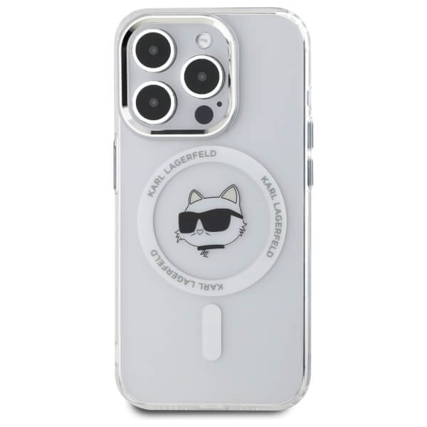 Karl Lagerfeld iPhone 15 Pro Max - IML Metal Choupette Head - MagSafe Σκληρή Θήκη με Πλαίσιο Σιλικόνης - White - KLHMP15XHLSCHH