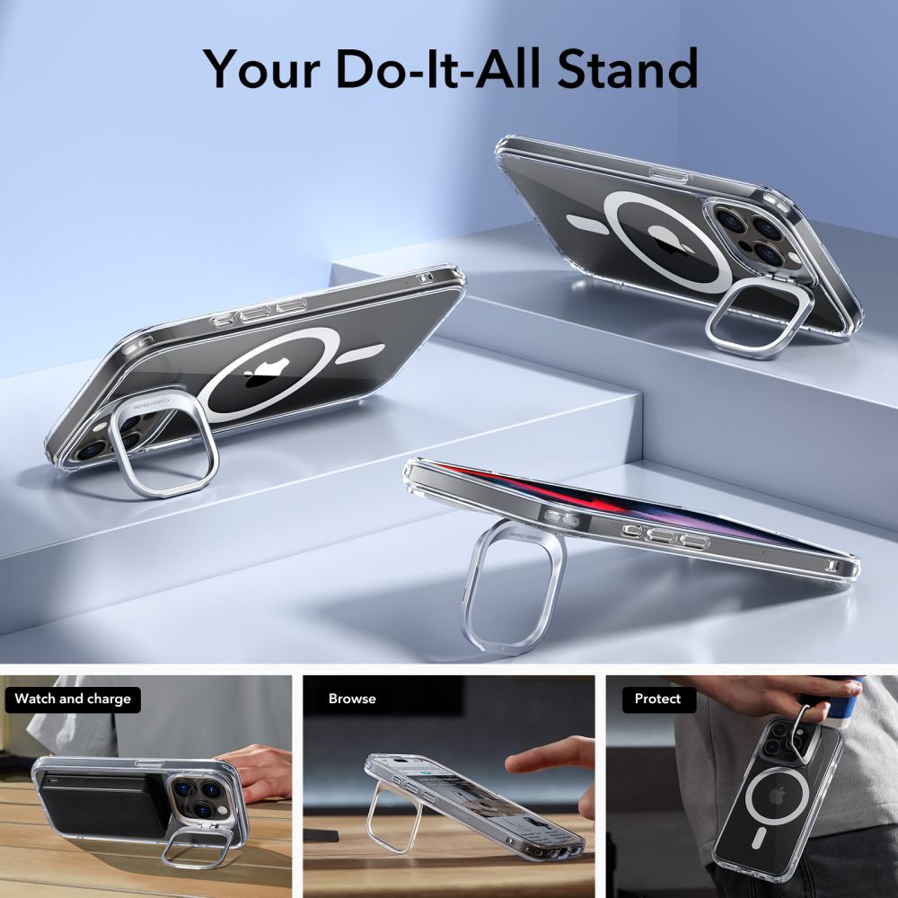 ESR iPhone 15 Pro Max Classic Kickstand Halolock MagSafe Σκληρή Θήκη με Πλαίσιο Σιλικόνης και Stand - Διάφανη