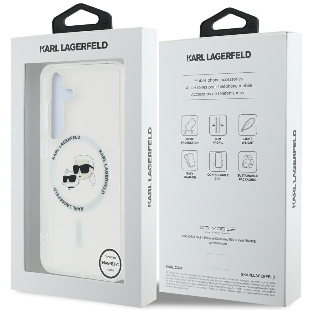 Karl Lagerfeld Samsung Galaxy S25 Plus - Button Karl and Choupette Heads Printed Logo - MagSafe Σκληρή Θήκη με Πλαίσιο Σιλικόνης - White - KLHMS25MHLSKCH
