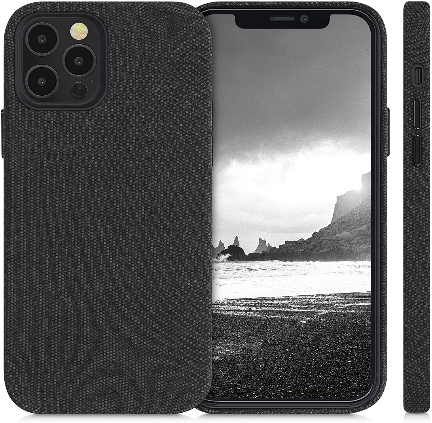 KW iPhone 12 / iPhone 12 Pro Θήκη Σιλικόνης TPU Canvas - Dark Grey - 52742.19