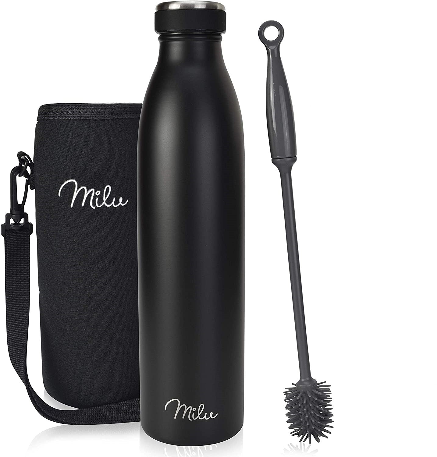 Milu T5 Stainless Steel Μπουκάλι Θερμός από Ανοξείδωτο Ατσάλι για Ζεστά και Κρύα Ροφήματα - 750ml - Black Matt - 6468