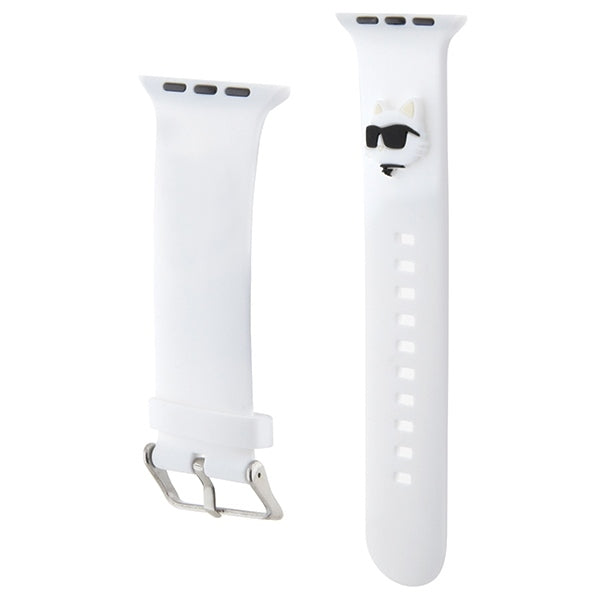 Karl Lagerfeld Λουράκι Apple Watch 2 / 3 / 4 / 5 / 6 / 7 / 8 / 9 / SE - 38 / 40 / 41 mm 3D Rubber Choupette Head Λουράκι Σιλικόνης - White - KLAWMSLCNH