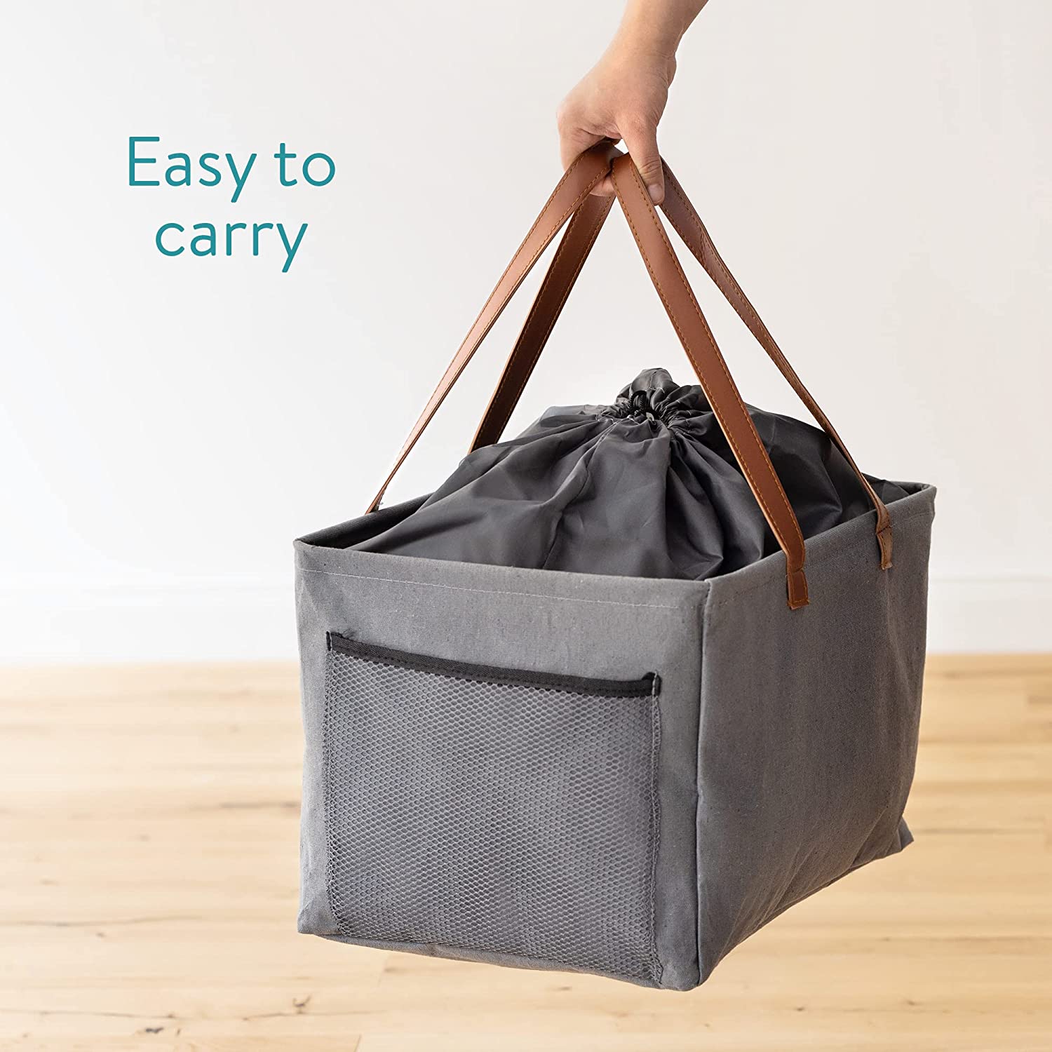 Navaris Σετ με 2 Πτυσσόμενα Καλάθια Απλύτων με Υφασμάτινο Κλείσιμο και Πλαϊνές Λαβές - 37L - Grey - 58834.01