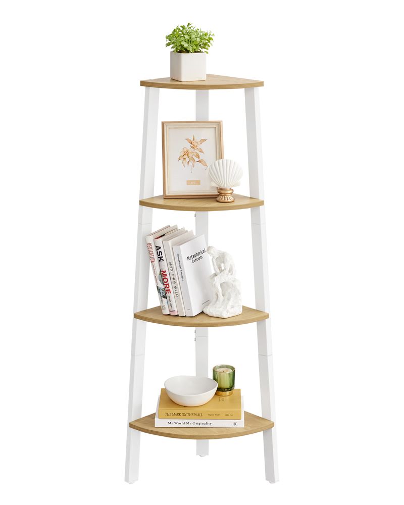 Vasagle Γωνιακή Ραφιέρα με 4 Ράφια - Natural Oak / Matte White - LLS034Y70