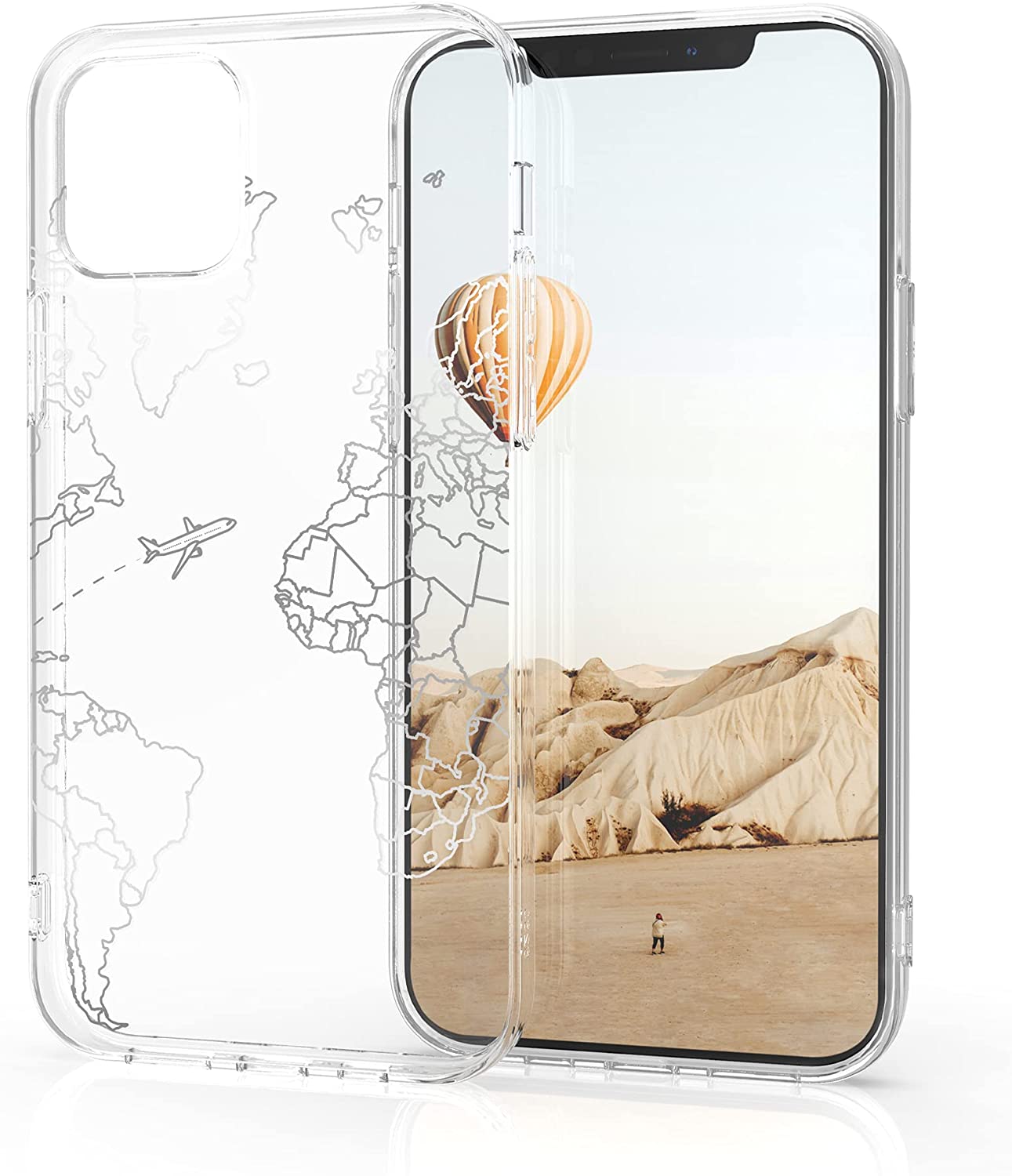 KW iPhone 12 / iPhone 12 Pro Θήκη Σιλικόνης TPU Design Travel and Explore - Διάφανη / Silver - 53035.12