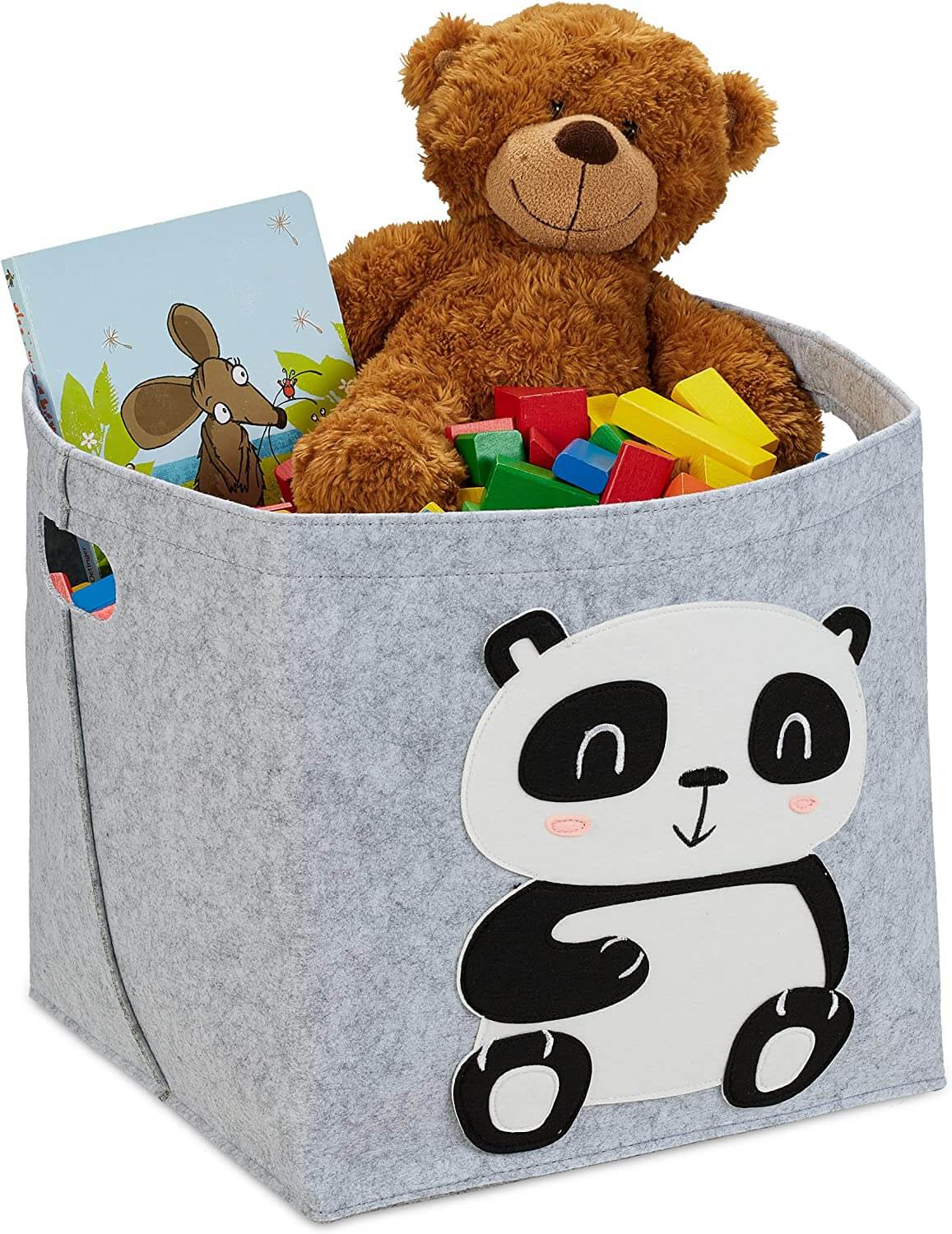 Relaxdays Παιδικό Καλάθι Αποθήκευσης από Τσόχα - Panda - Grey - 4052025353728