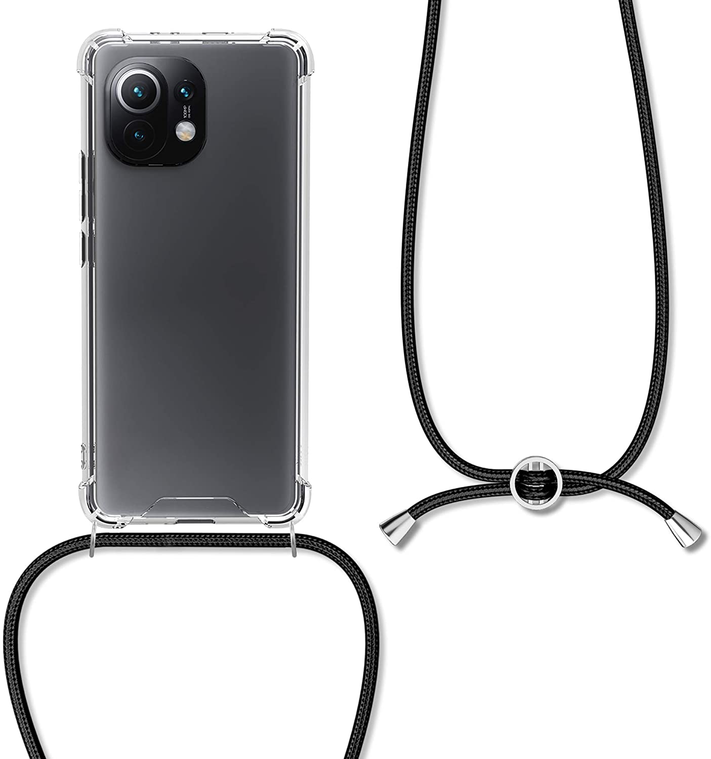 KW Xiaomi Mi 11 Θήκη Σιλικόνης TPU με Λουράκι - Διάφανη / Black - 54448.01