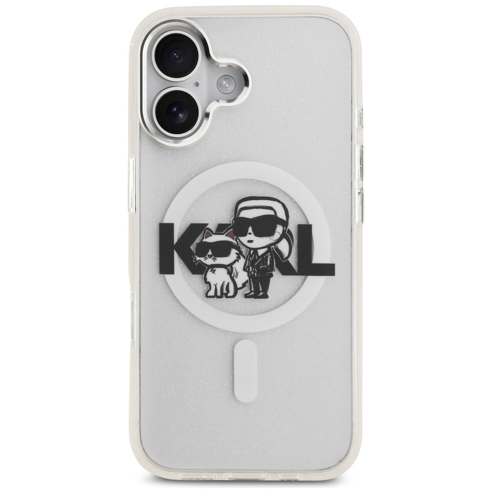 Karl Lagerfeld iPhone 17 - IML Glitter Karl and Choupette Sketch Logo MagSafe - Σκληρή Θήκη με Πλαίσιο Σιλικόνης - Clear - KLHMP17SHGKCGKBT