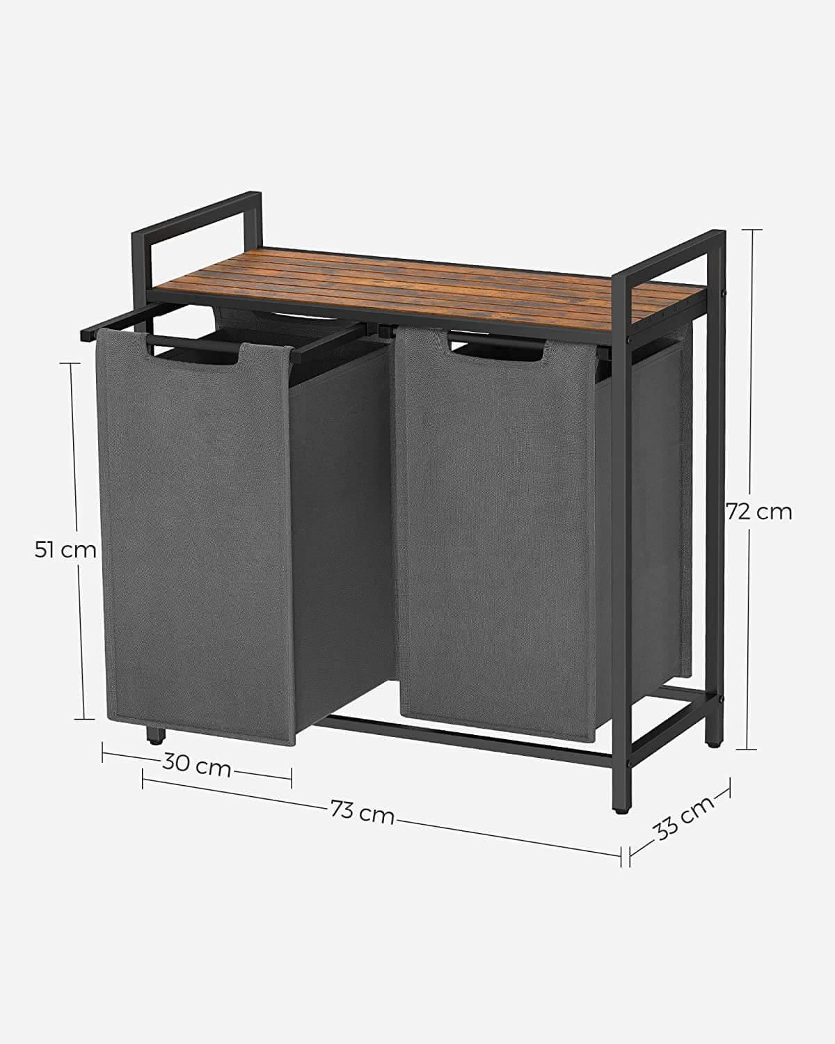 Vasagle Καλάθι Απλύτων με 2 Διαμερίσματα και Ράφι - 92L - Vintage Brown / Grey - BLH201G01