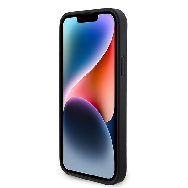 Guess iPhone 15 Leather 4G Diamond Triangle Θήκη με Επένδυση Συνθετικού Δέρματος - Black - GUHCP15SP4TDPK