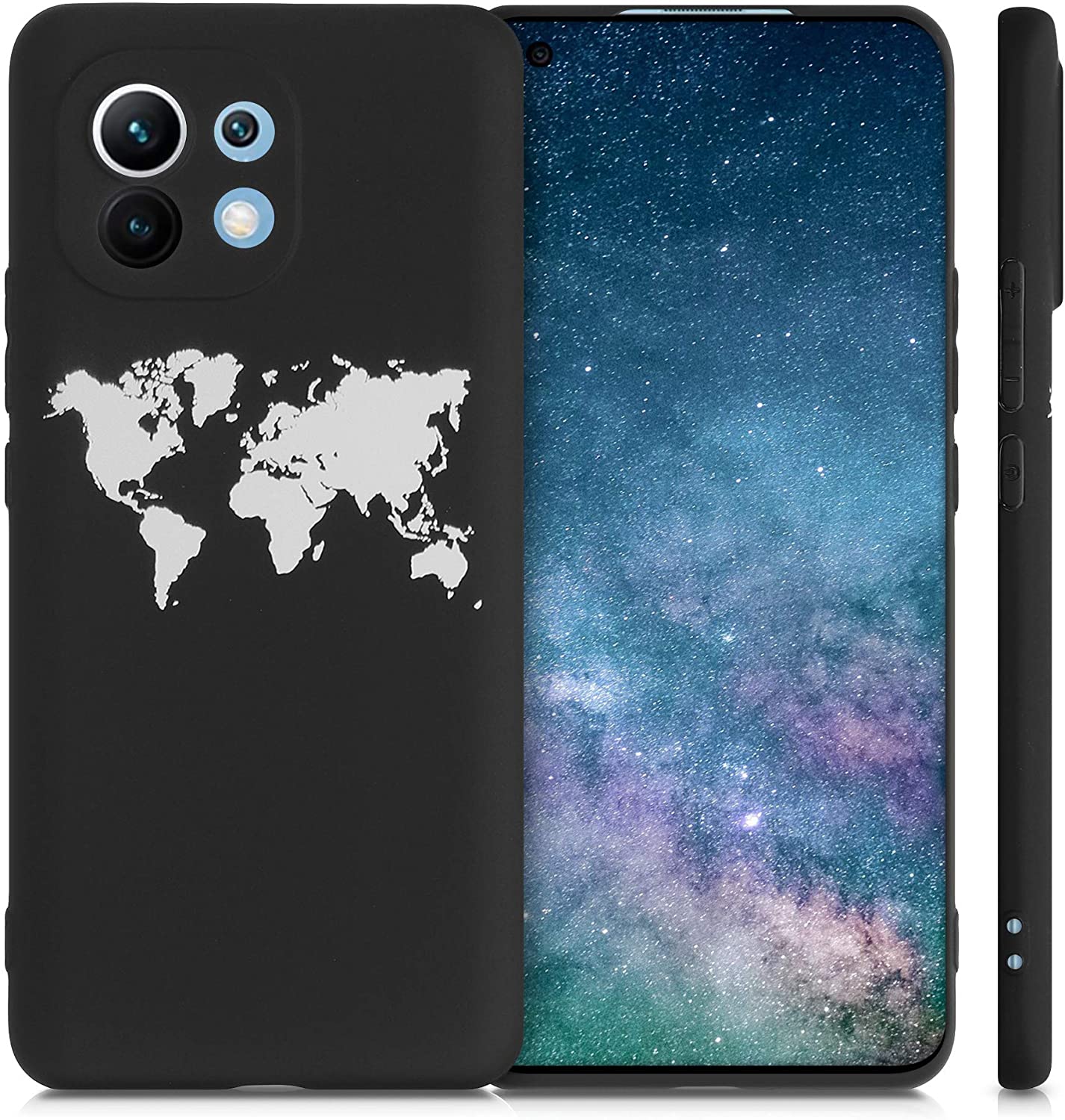 KW Xiaomi Mi 11 Θήκη Σιλικόνης TPU Design World Map Outline - Black / White - 54378.01