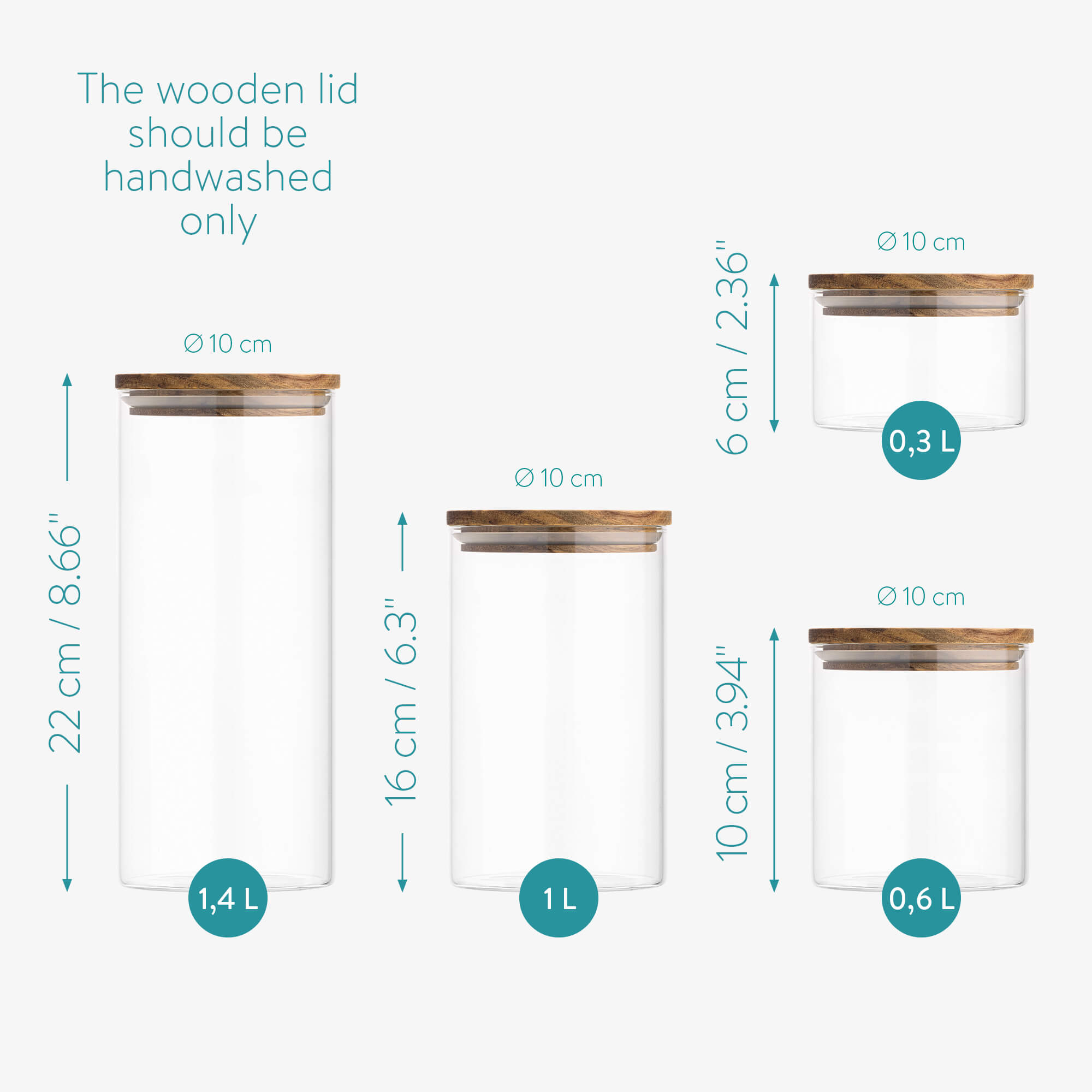 Navaris Σετ με 4 Γυάλινα Βάζα Αποθήκευσης - Round - Acacia Wood - Διάφανα - 54691.02.04