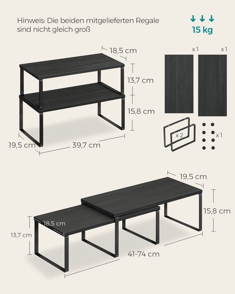Songmics Σετ με 2 Ξύλινα Ράφια για τον Πάγκο - Ink Black / Ebony Black - KCS025B01