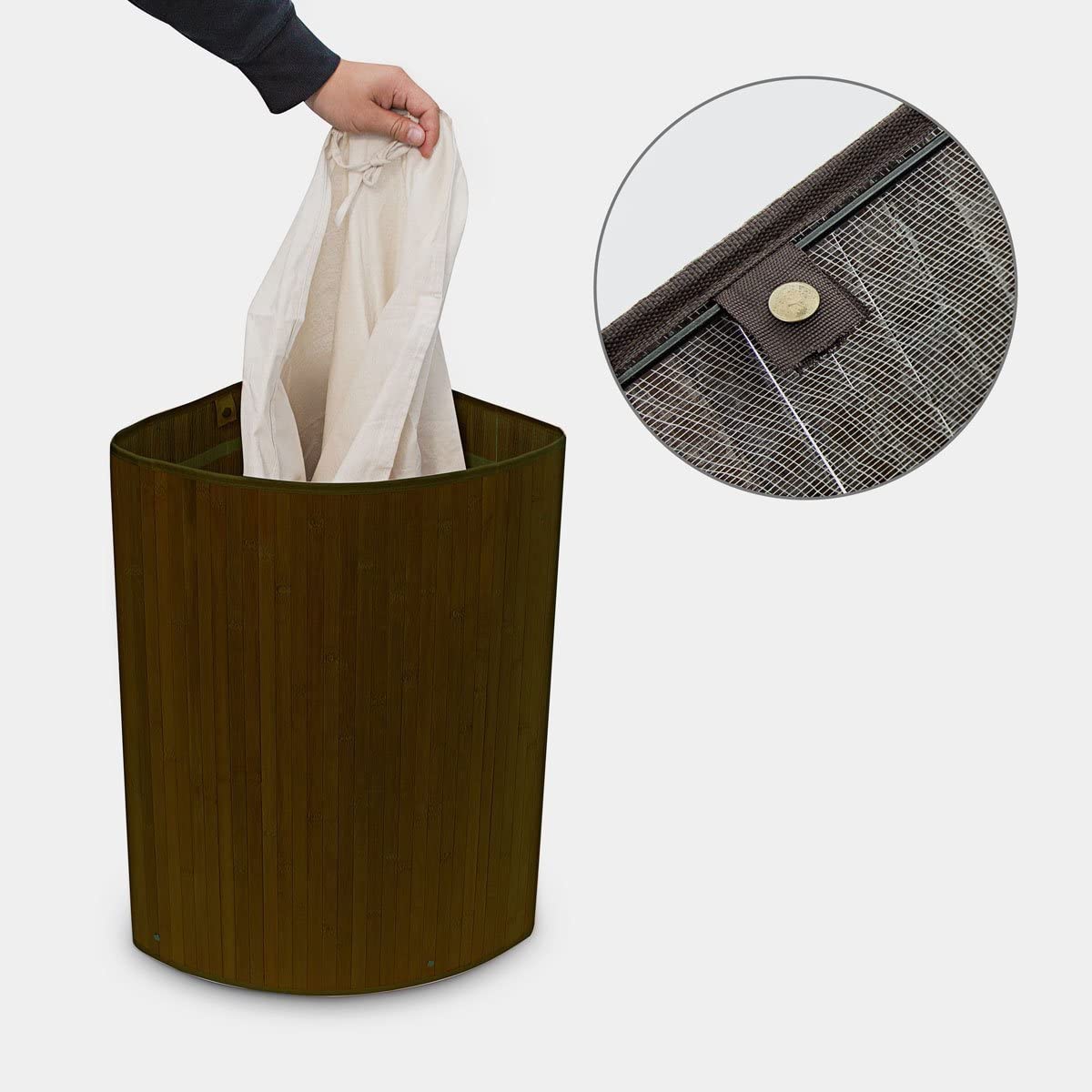 Relaxdays Καλάθι Απλύτων από Μπαμπού με Καπάκι - Brown / White - 4052025046781