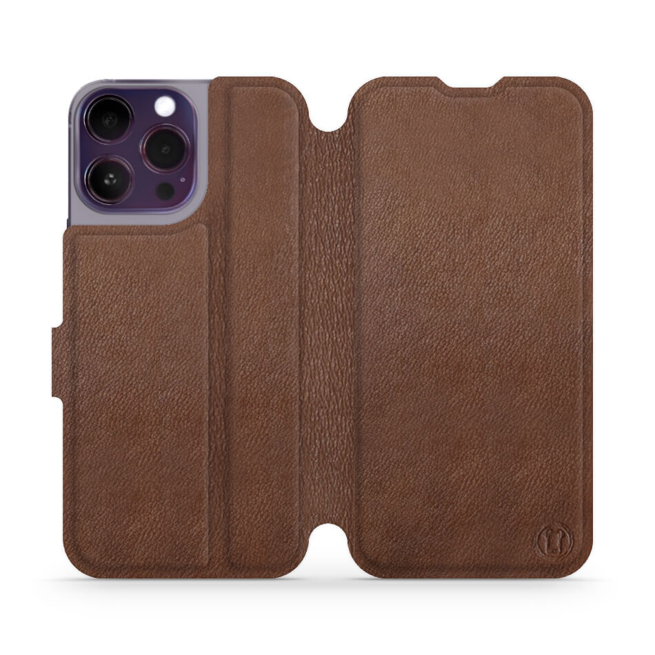 Mobiwear iPhone 14 Pro Max Θήκη Βιβλίο Slim Flip από Γνήσιο Δέρμα - Καφέ - L_BRS