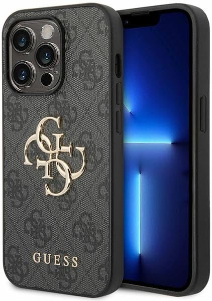 Guess iPhone 15 Pro - 4G Big Metal Logo Θήκη με Επένδυση Συνθετικού Δέρματος - Grey - GUHCP15L4GMGGR