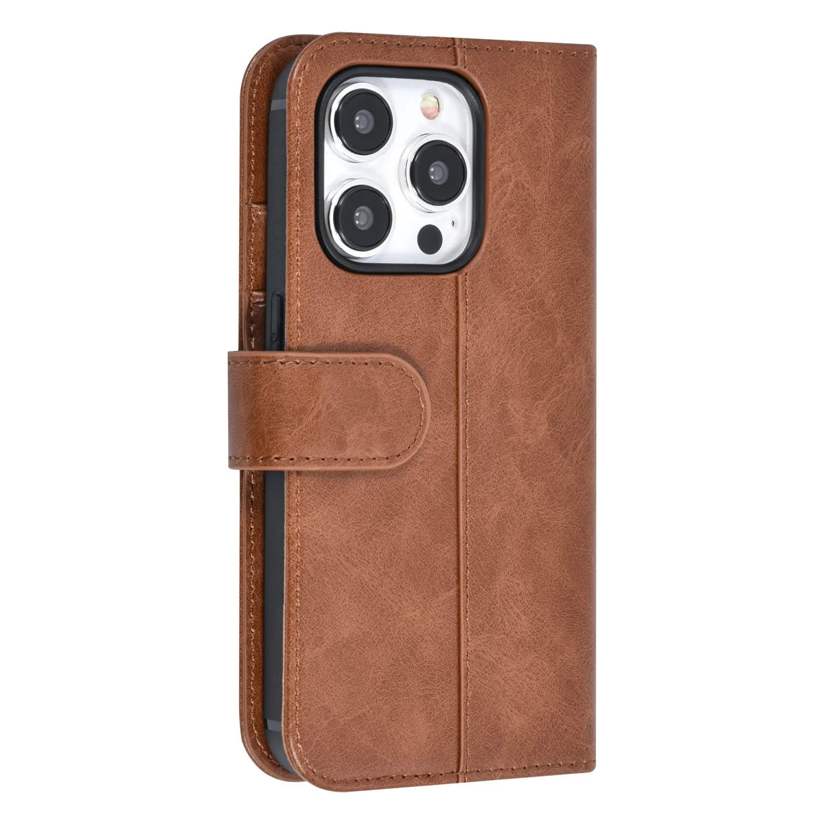 Tuniq iPhone 15 Pro - Θήκη Πορτοφόλι από Δερματίνη με Stand - Καφέ