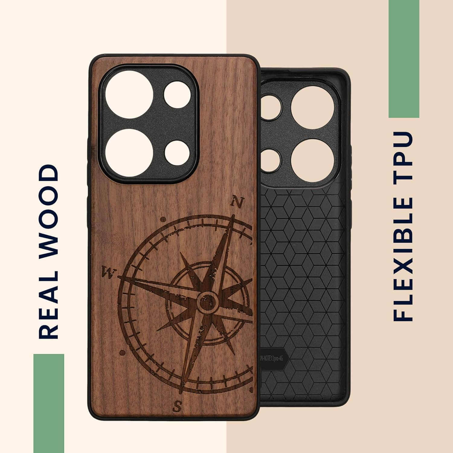KW Xiaomi Redmi Note 13 Pro 4G Θήκη από Φυσικό Ξύλο - Design Compass Vintage - Dark Brown