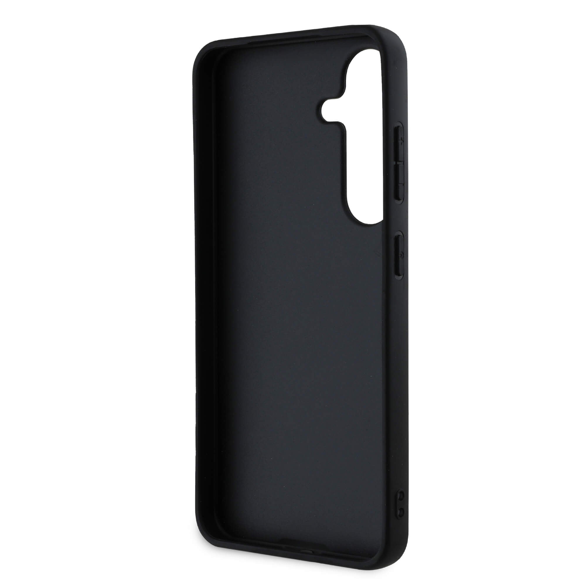 Guess Samsung Galaxy S25 - Hot Stamp 4G Pattern Triangle Metal Logo - Θήκη με Επένδυση Συνθετικού Δέρματος και Πλαίσιο Σιλικόνης - Black - GUHCS25SPGP4STRK