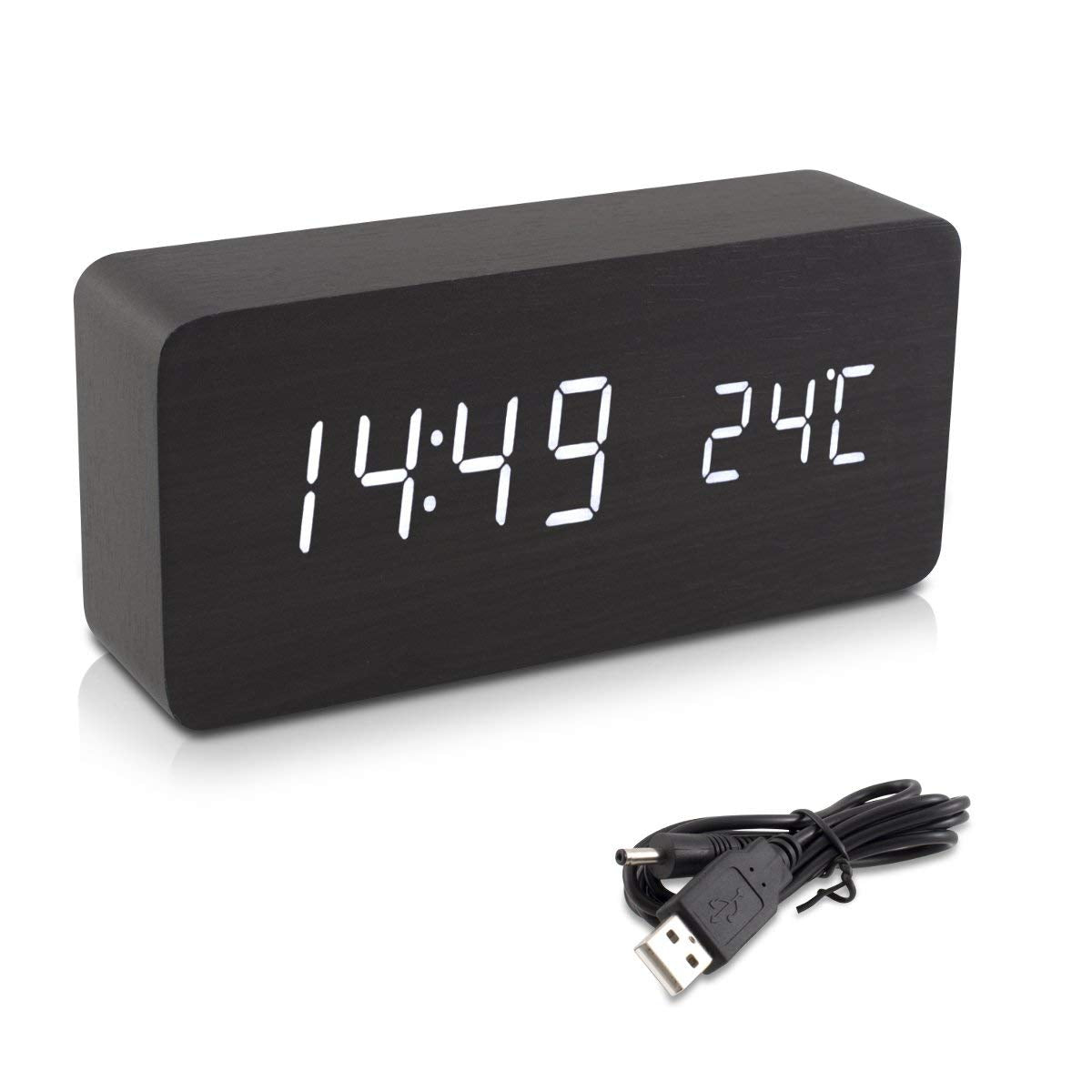 Kwmobile Digital Alarm LED Clock - Ψηφιακό Επιτραπέζιο Ρολόι και Ξυπνητήρι - Black - White LED - 37279