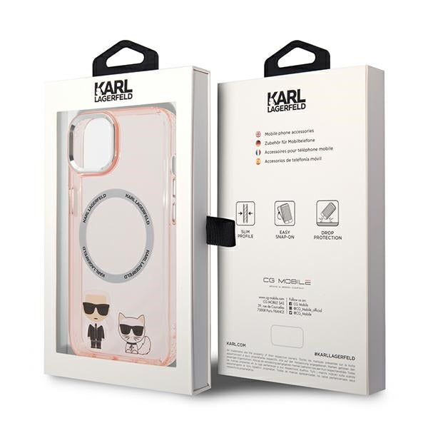 Karl Lagerfeld iPhone 14 Plus - Karl and Choupette Aluminium Magsafe Σκληρή Θήκη με Πλαίσιο Σιλικόνης και MagSafe - Pink - KLHMP14MHKCP